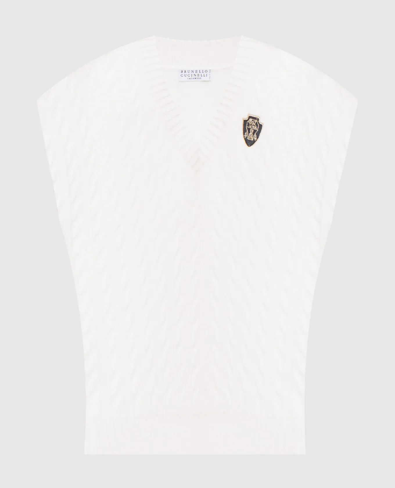 Brunello Cucinelli White cashmere vest with logo patch