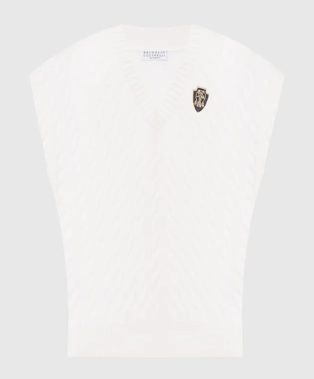 Brunello Cucinelli White cashmere vest with logo patch
