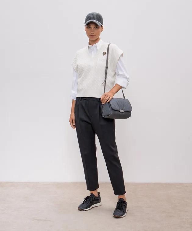 Brunello Cucinelli White cashmere vest with logo patch