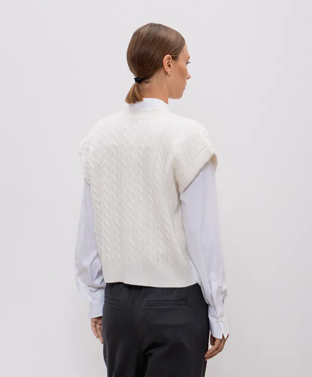 Brunello Cucinelli White cashmere vest with logo patch
