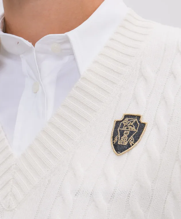 Brunello Cucinelli White cashmere vest with logo patch